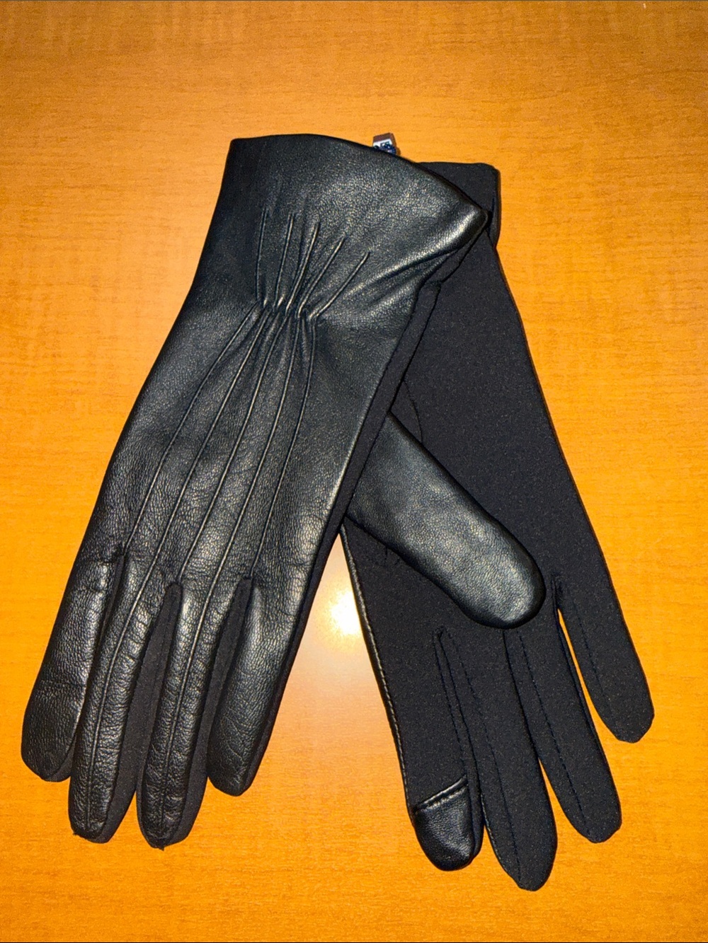 Cole Haan Black Leather and Fabric Dress Gloves